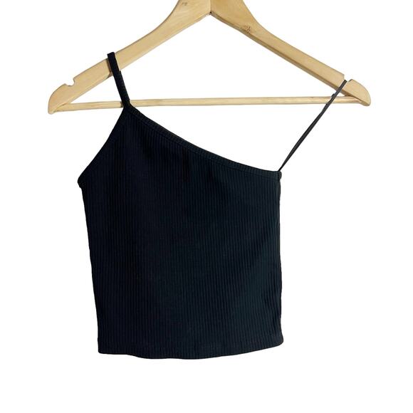 Madewell One Shoulder Crop Tank Top in Sleekhold Black Size XS - Picture 5 of 9